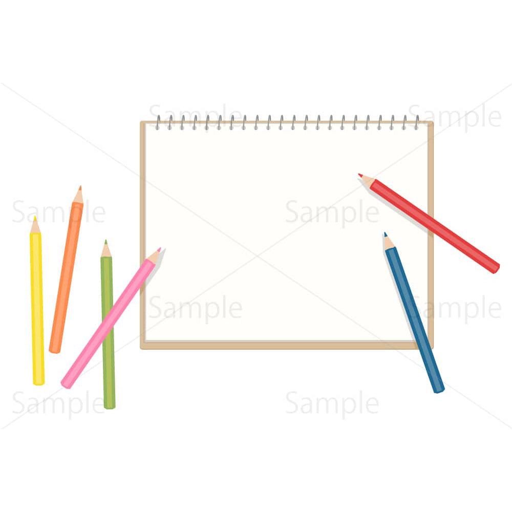 スケッチブックと色鉛筆のイラスト素材