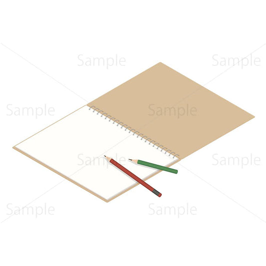 スケッチブックと鉛筆のアイソメトリックイラスト素材
