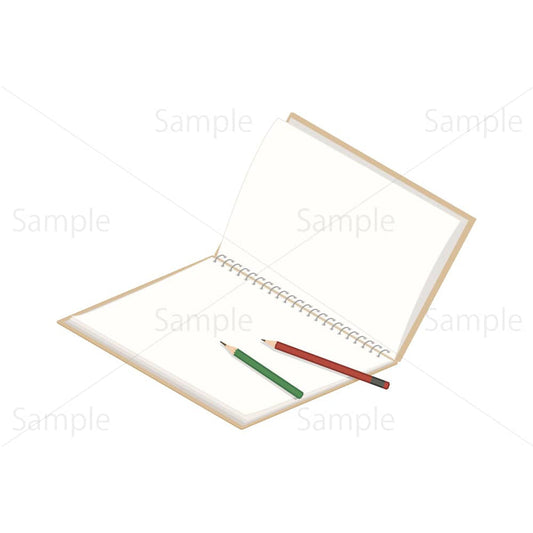 スケッチブックと鉛筆のアイソメトリックイラスト素材