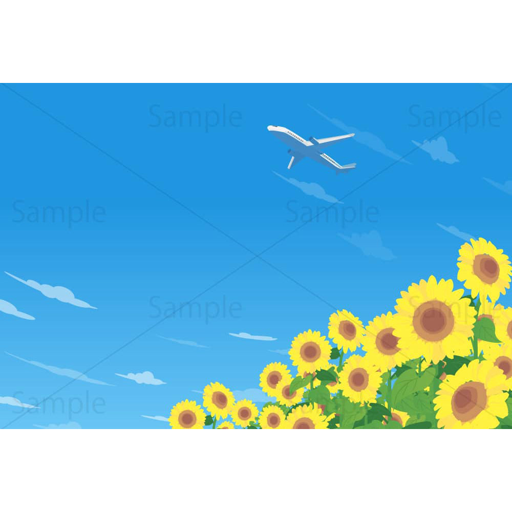 ひまわり畑と青空のイラスト素材