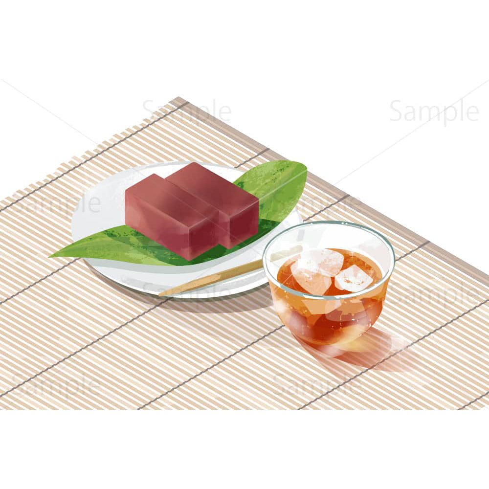 麦茶と水ようかんと簾