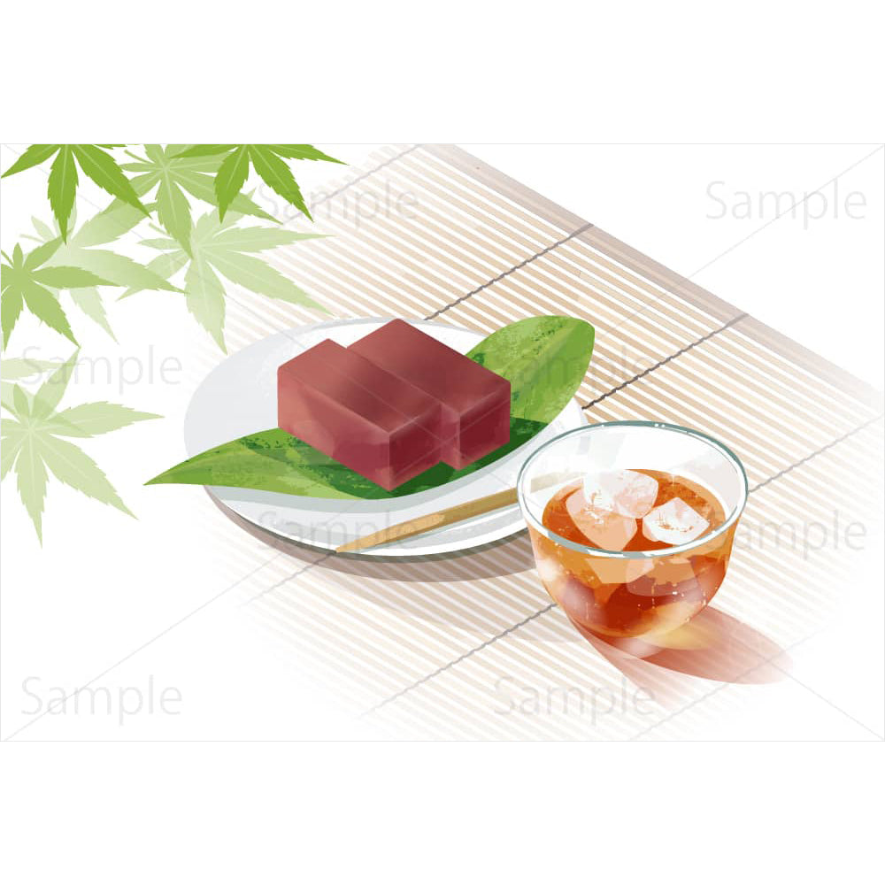 麦茶と水ようかんと青紅葉