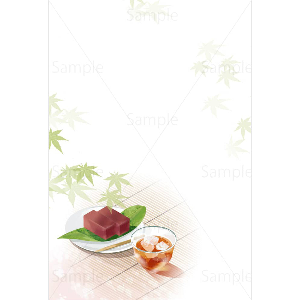 麦茶と水ようかんと青紅葉のイラスト素材