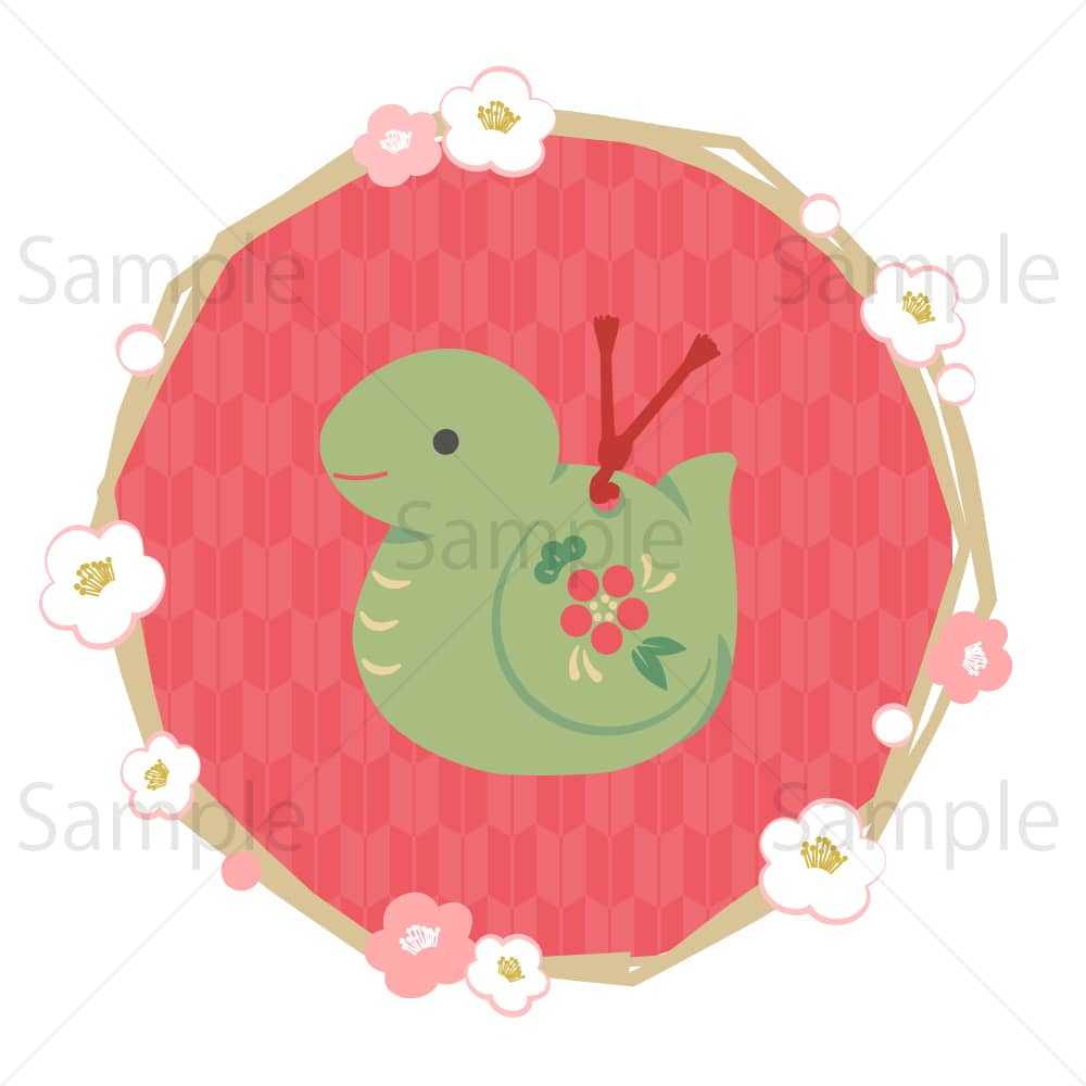 蛇の置物(梅のフレーム)のイラスト素材