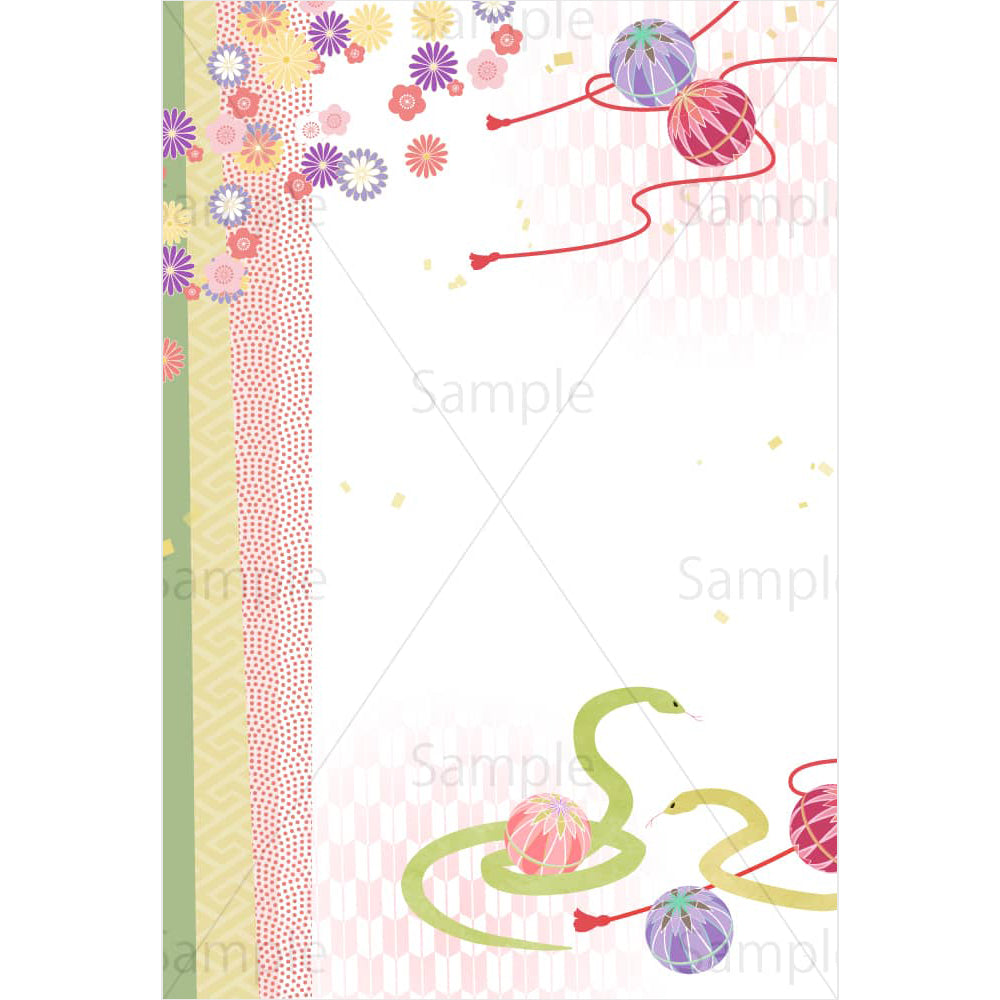 手毬で遊ぶ蛇(白背景)