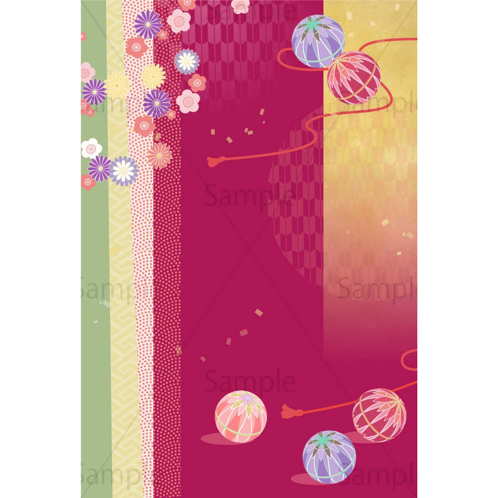 手毬と花の新春イメージ(赤)のイラスト素材