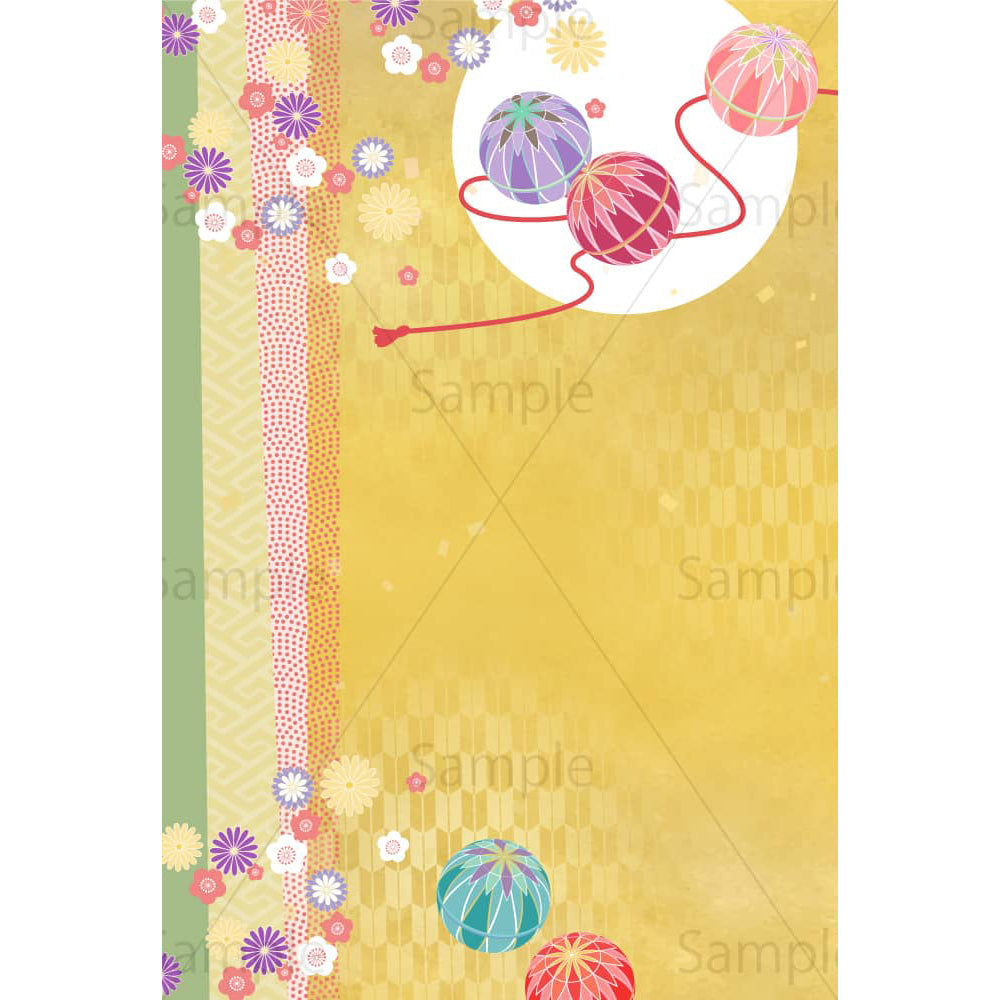 手毬と花の新春イメージ(金)のイラスト素材