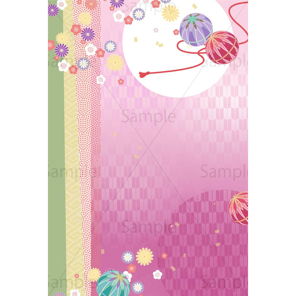 手毬と花の新春イメージ(紫)のイラスト素材