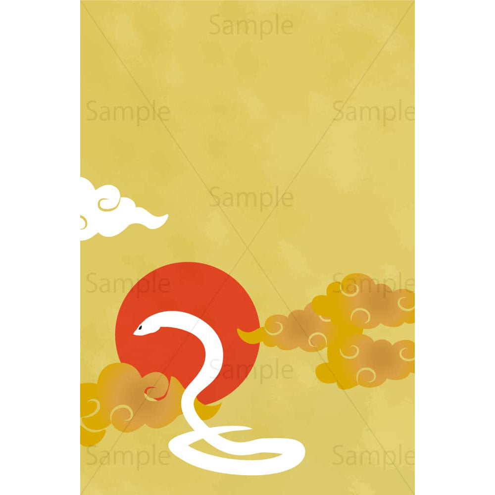 巳と初日の出(金背景)