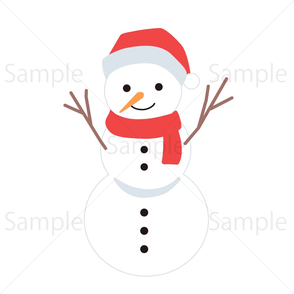 サンタの帽子をかぶった雪だるま2のイラスト素材