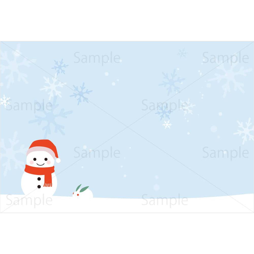 雪だるまと雪うさぎ(寒中見舞い)のイラスト素材|素材ごよみ - 季節のイラスト素材販売サイト