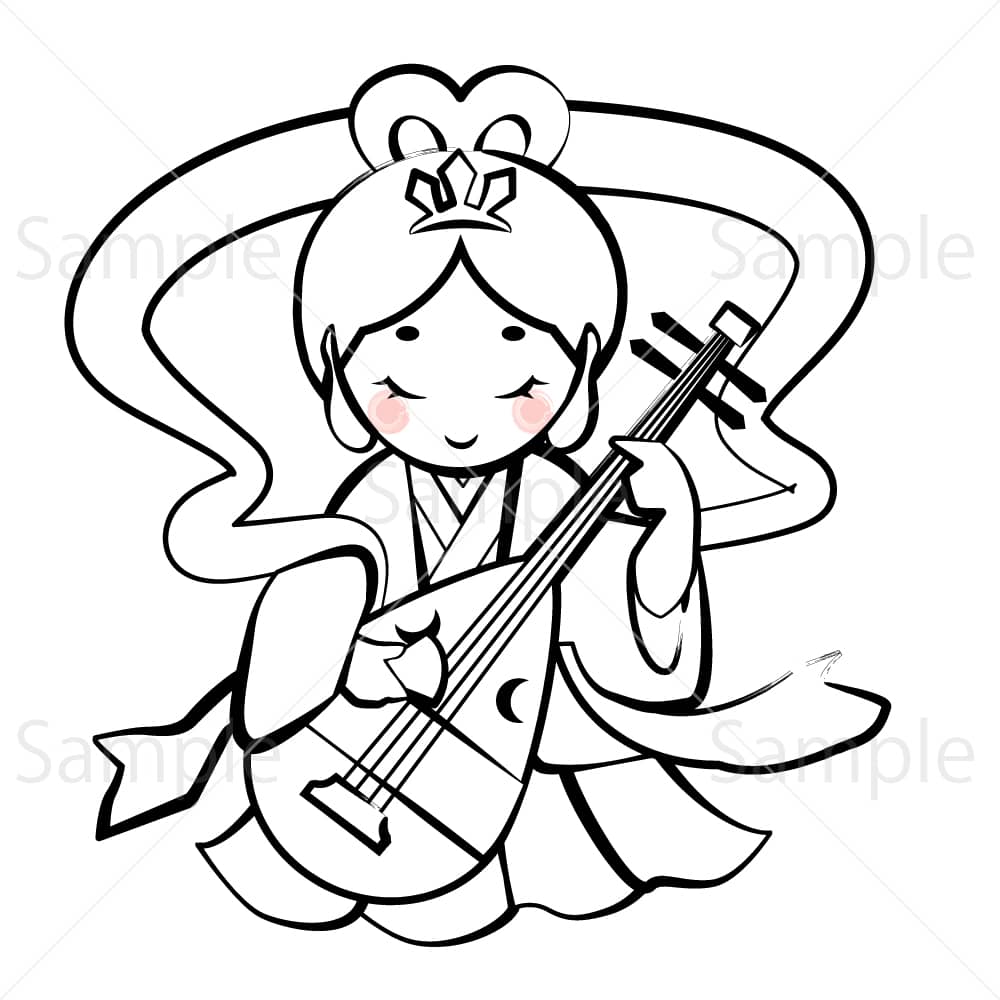 七福神 弁財天(墨絵風)のイラスト素材