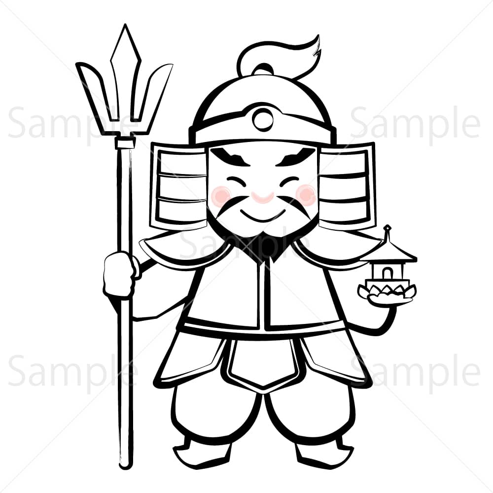 七福神 毘沙門天(墨絵風)のイラスト素材