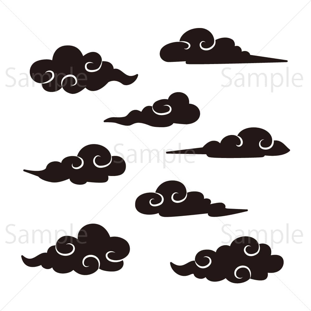 中華風の伝統雲(塗り)のイラスト素材