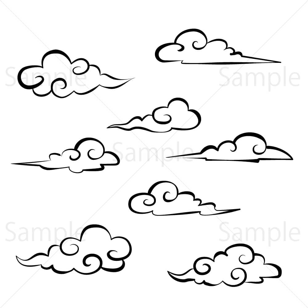 中華風の伝統雲（インク描き風線画） – 素材ごよみ