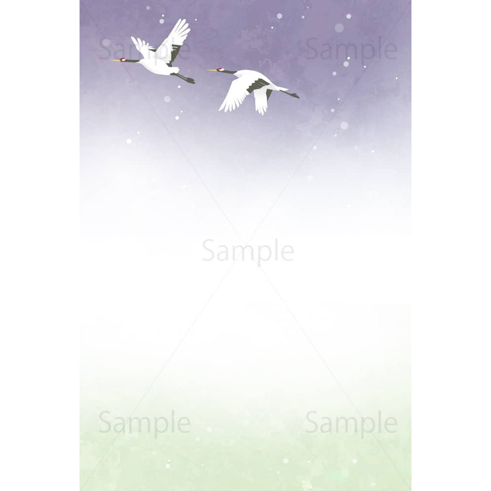 冬空を飛ぶ丹頂鶴(和風)のイラスト素材