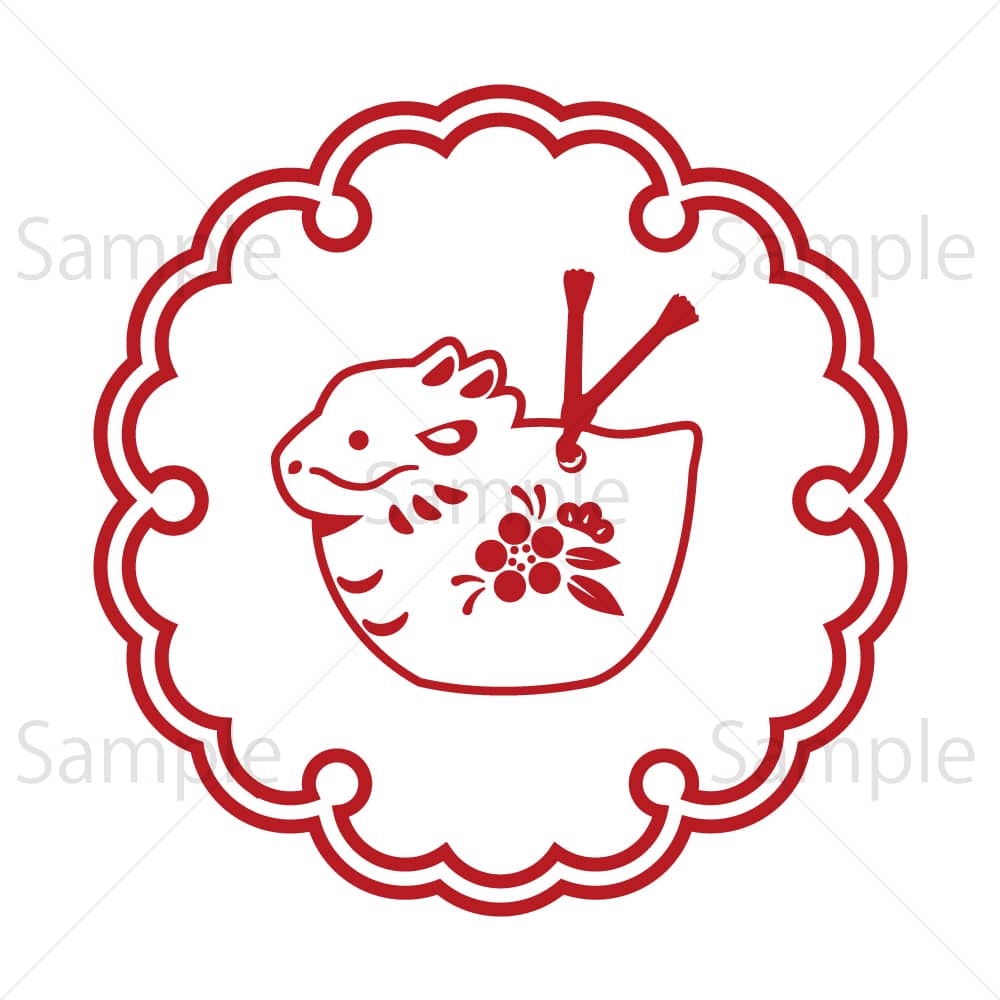 雪の輪文様に辰の置き物(白)のイラスト素材