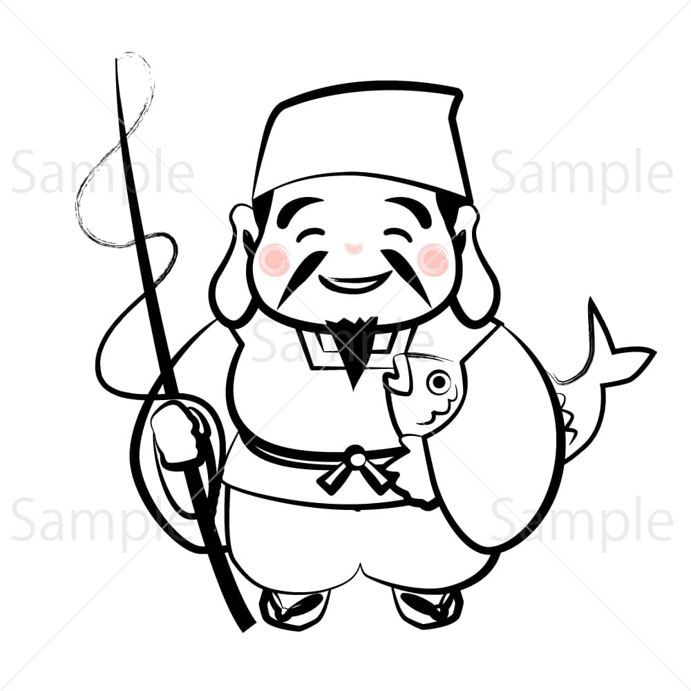 七福神　恵比寿（墨絵風）