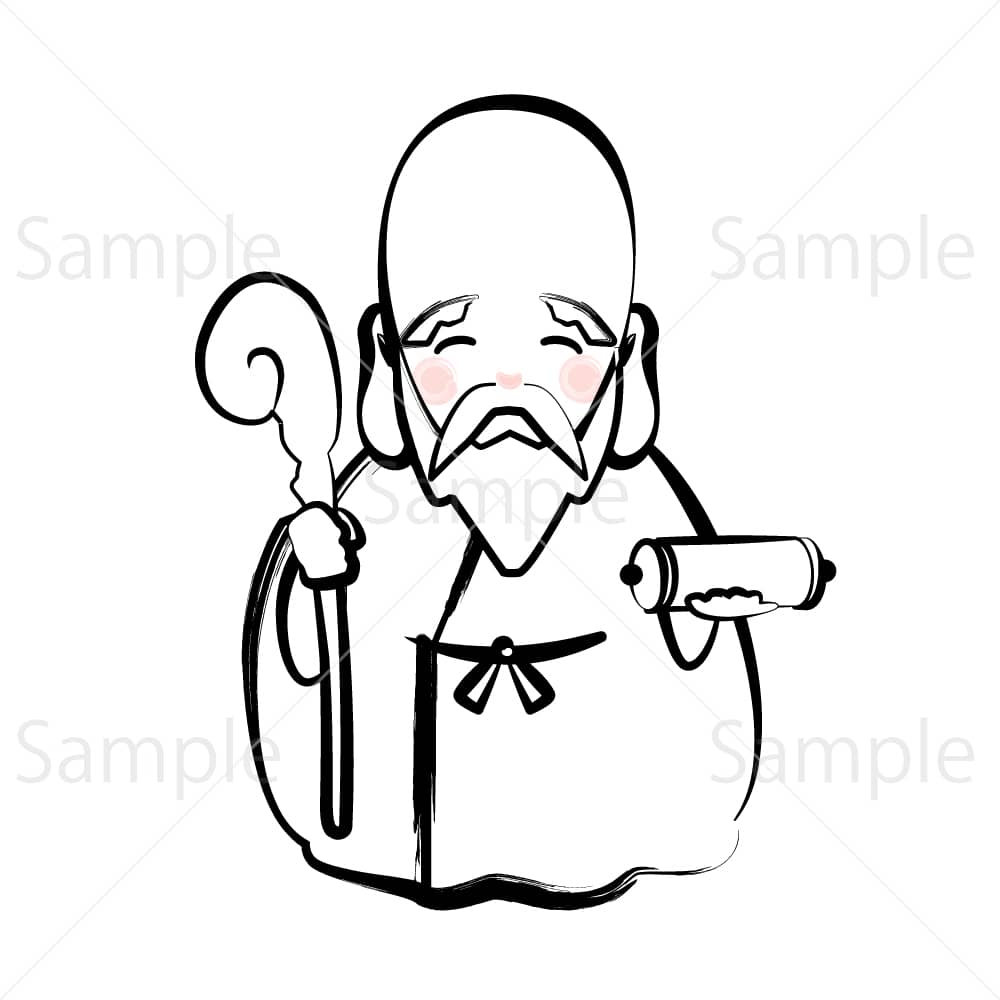 七福神 福禄寿(墨絵風)のイラスト素材