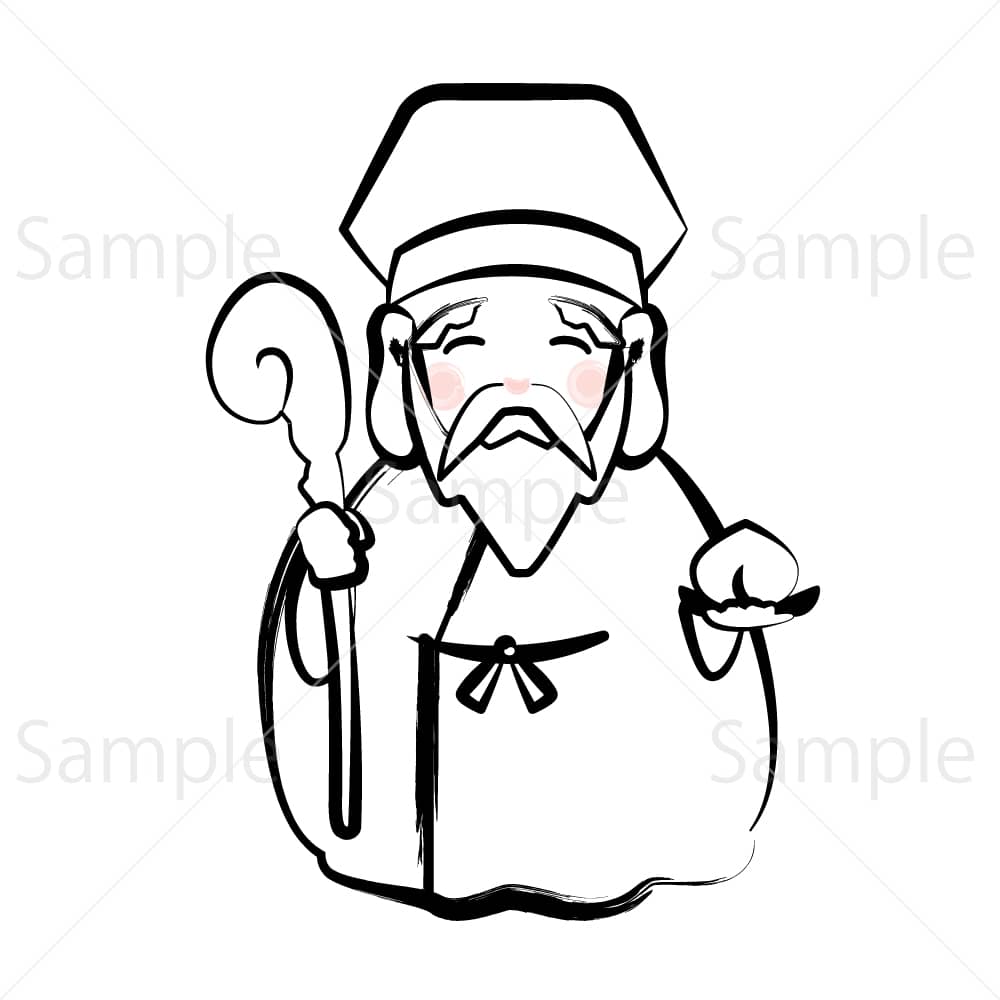 七福神 寿老人(墨絵風)のイラスト素材