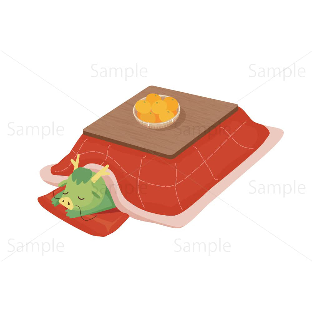 こたつでうたた寝をする辰のイラスト素材