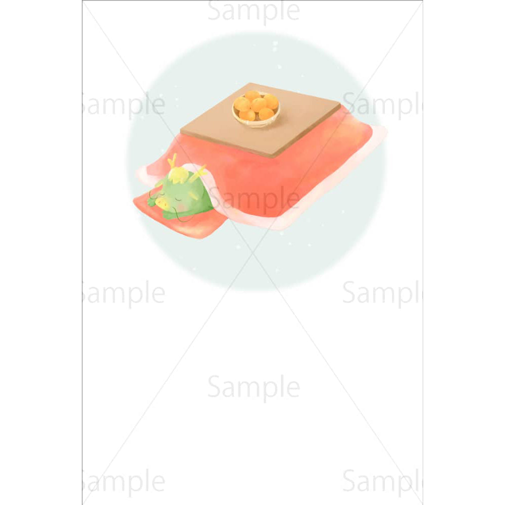 こたつでうたた寝をする辰(水彩風・縦)のイラスト素材