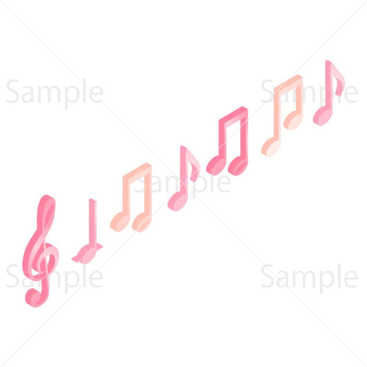 立体的な音符(アイソメトリック)のイラスト素材