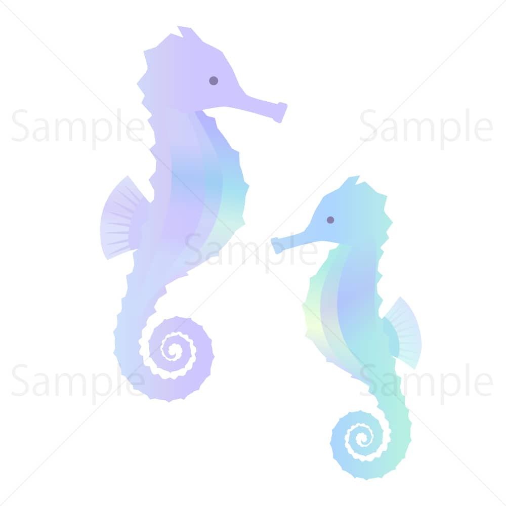 タツノオトシゴの親子(グラデーション)のイラスト素材