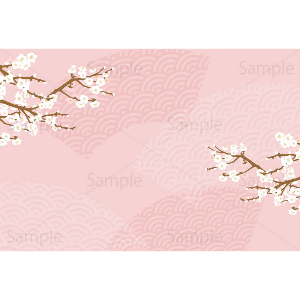 白梅と青海波の桃色背景のイラスト素材