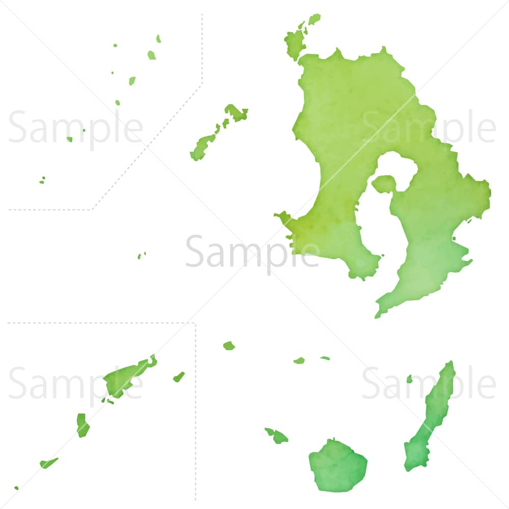 水彩風の地図 鹿児島県のイラスト素材