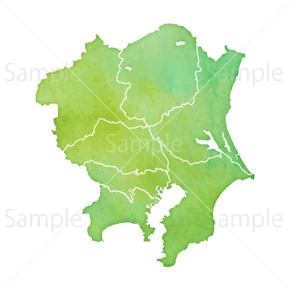 水彩風の地図 関東地方(県境あり)のイラスト素材