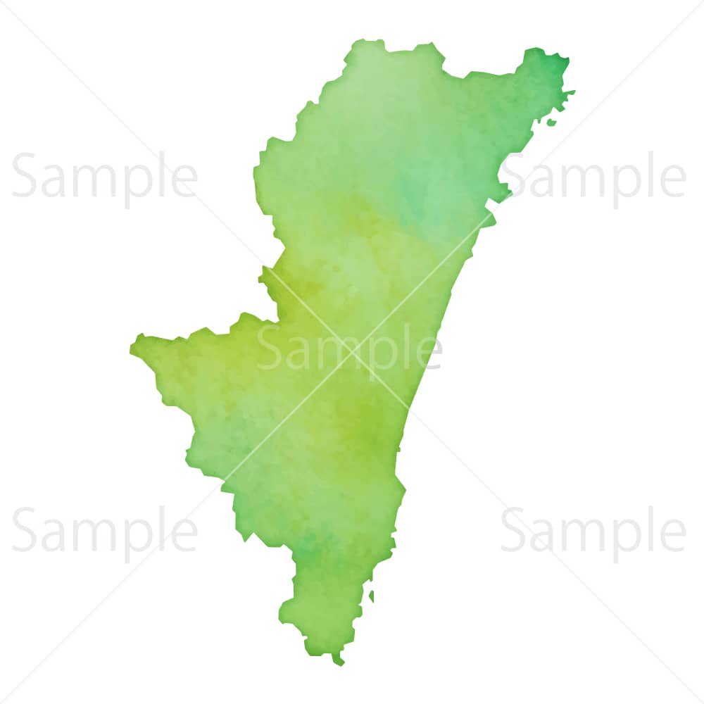 水彩風の地図 宮崎県のイラスト素材