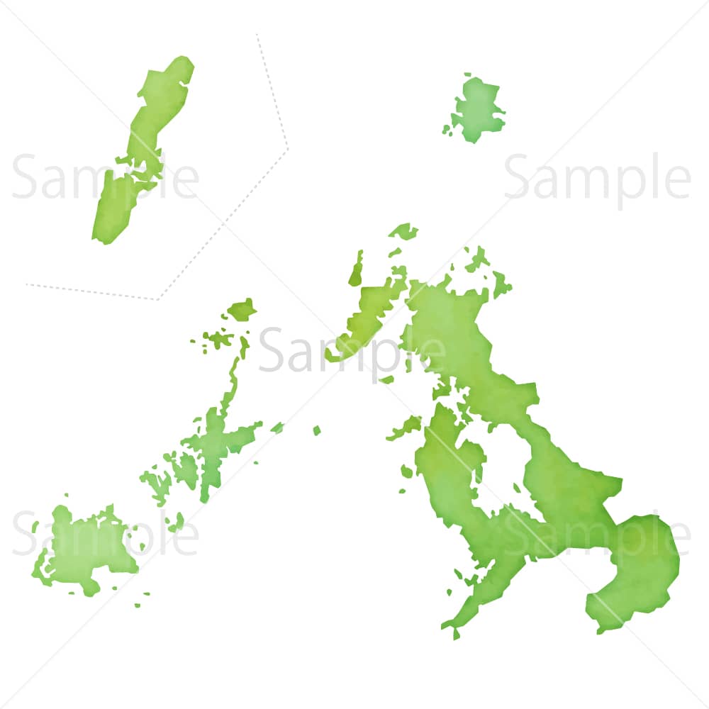 水彩風の地図 長崎県のイラスト素材