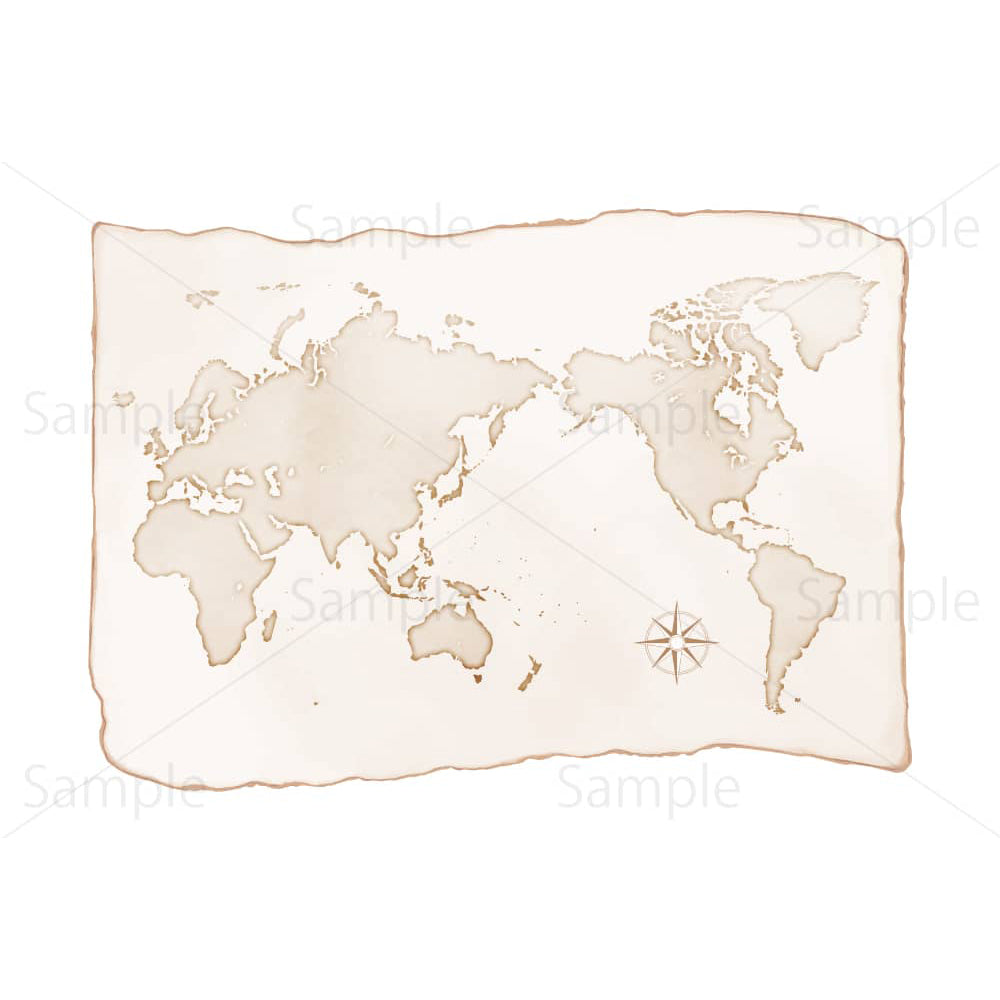 水彩風の世界地図(古地図)のイラスト素材