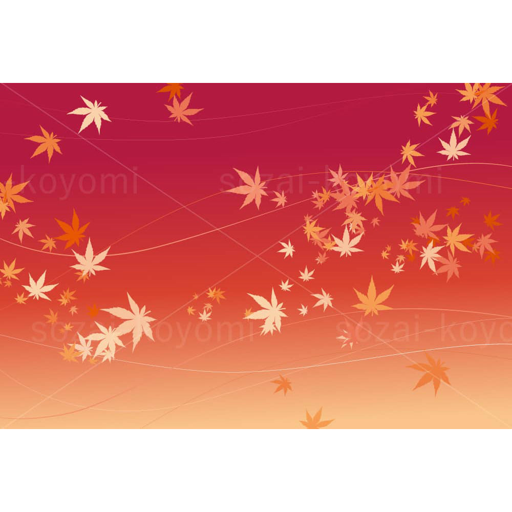 風に舞う紅葉(赤背景)のイラスト素材