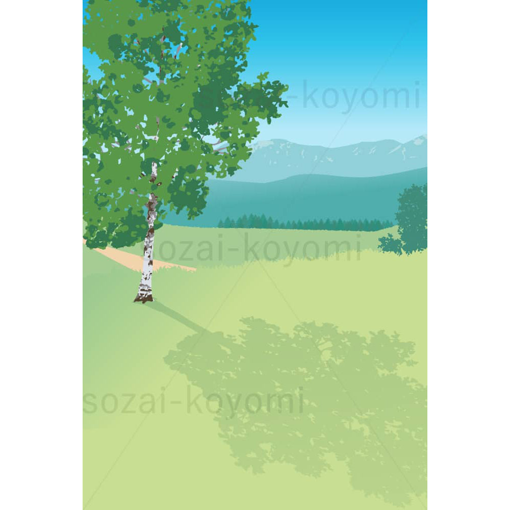 白樺の丘(縦)のイラスト素材