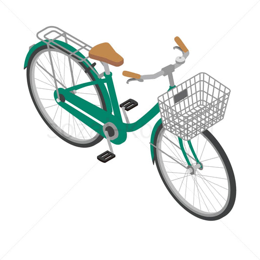 カゴ付きシティサイクルのアイソメトリックイラスト素材