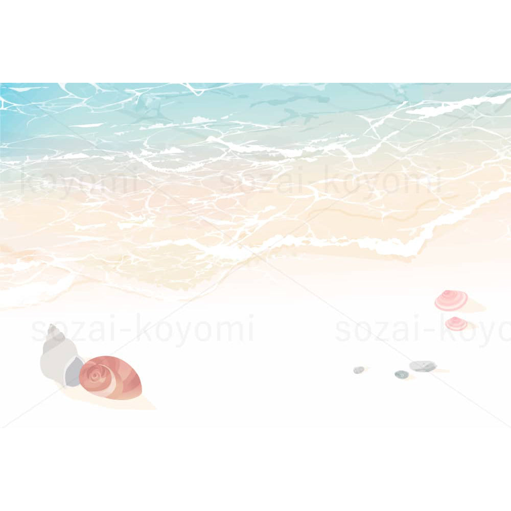 砂浜の波打ち際と貝殻のイラスト素材