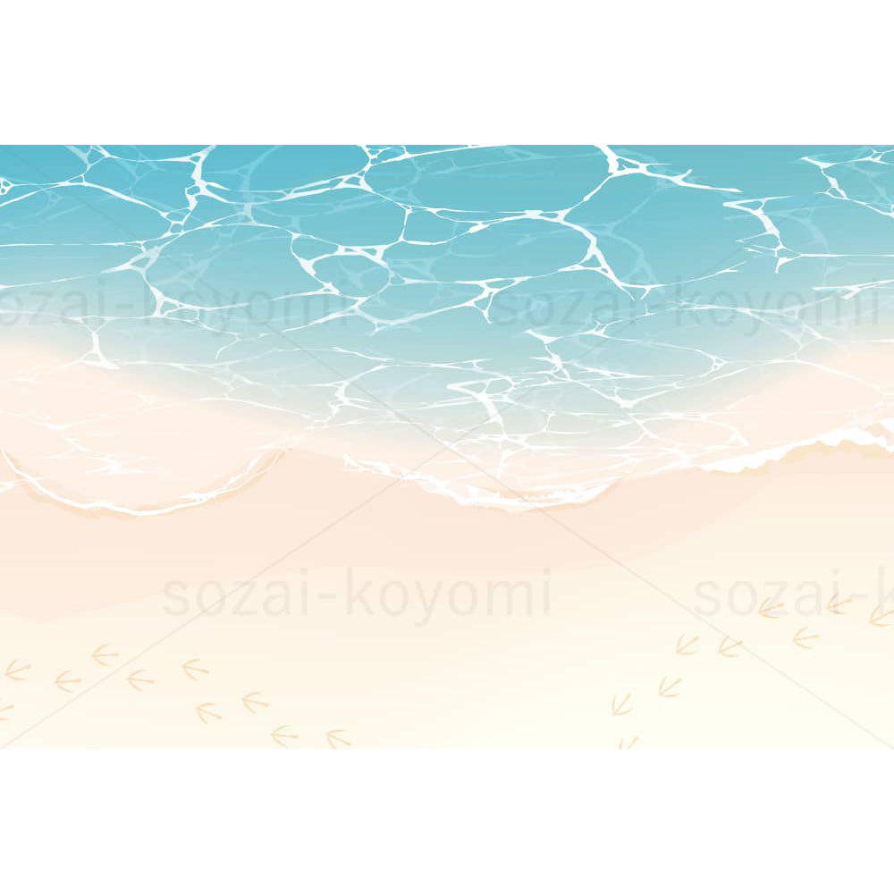 砂浜とカモメの足跡(横レイアウト)のイラスト素材