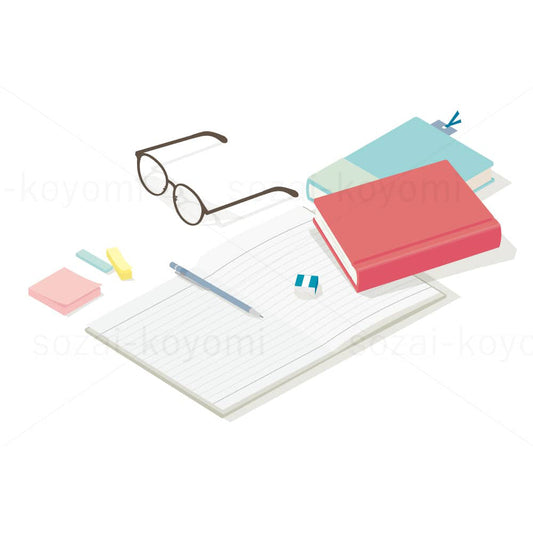 勉強中の本とノートのイラスト素材