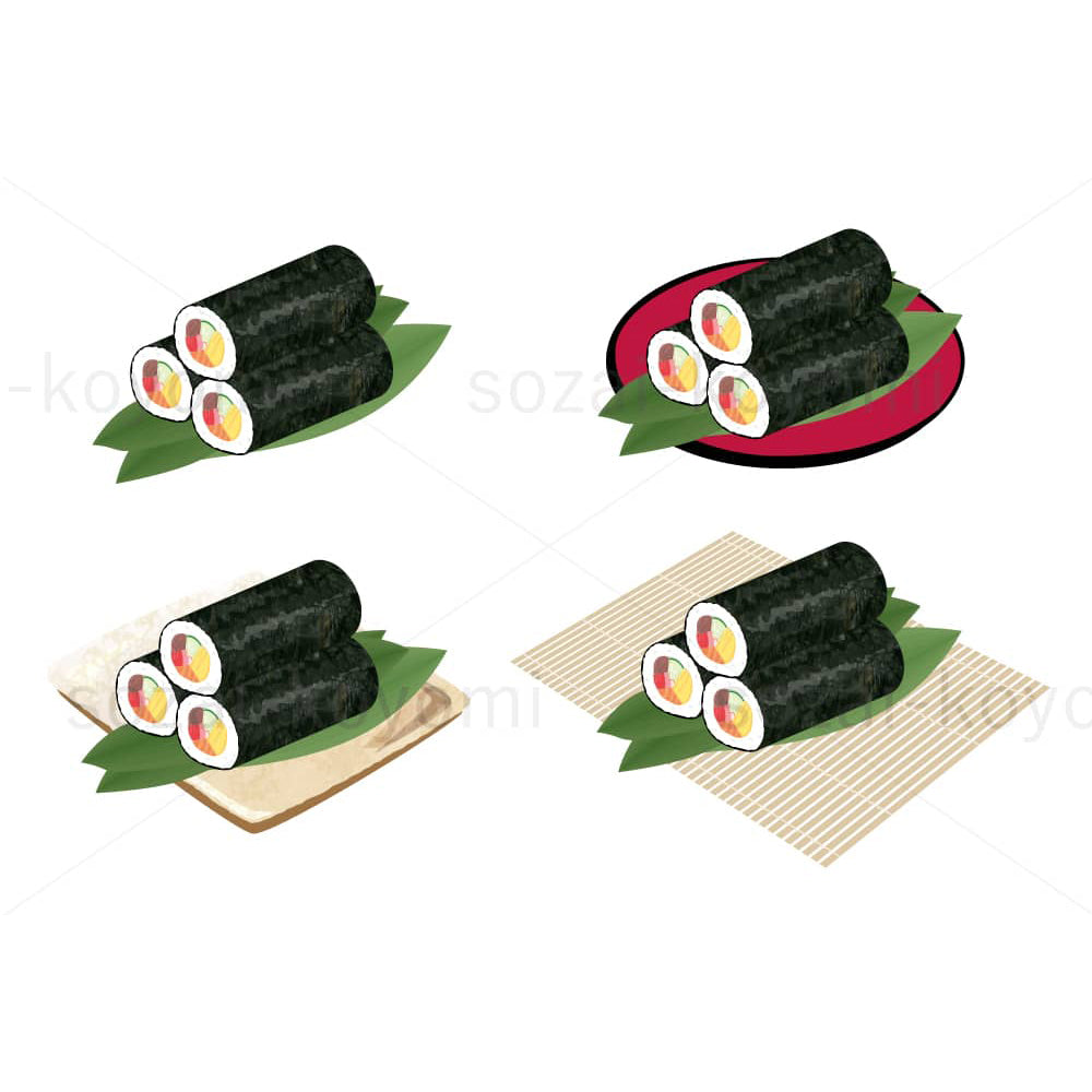 色々な器に盛り付けた恵方巻のイラスト素材
