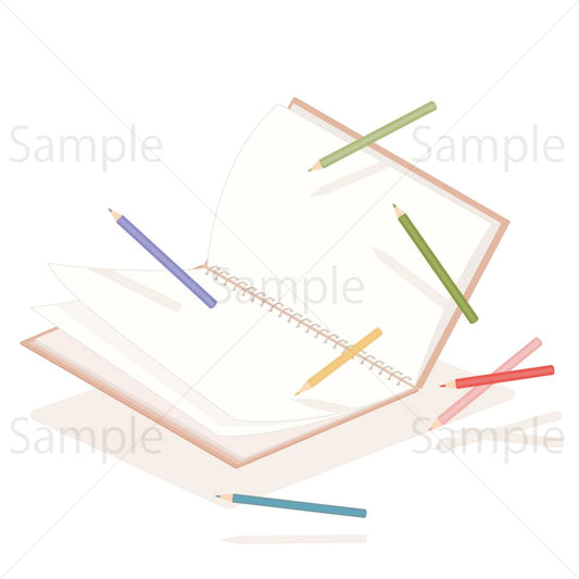 白紙のスケッチブックと色鉛筆のイラスト素材