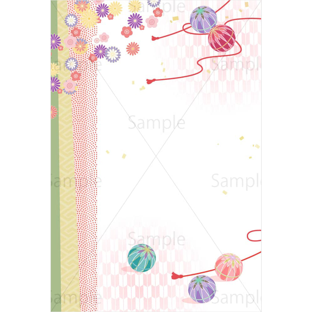 手毬と花の新春イメージ（白）のイラスト素材