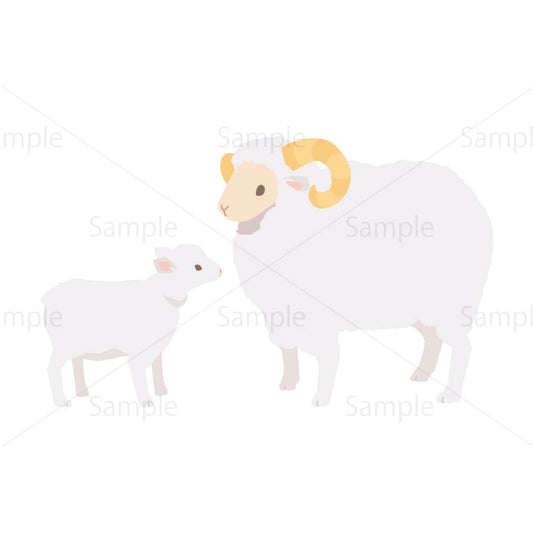 羊（未）の親子のイラスト素材｜素材ごよみ - 季節のイラスト素材販売サイト