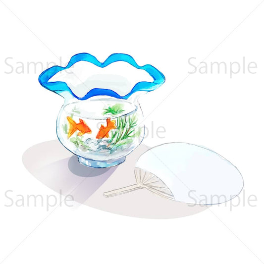 金魚鉢とうちわのイラスト素材｜素材ごよみ - 季節のイラスト素材販売サイト
