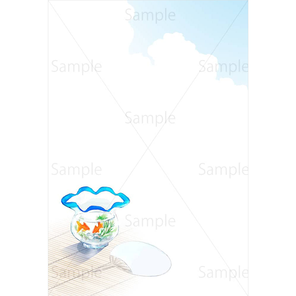 金魚鉢とうちわの暑中見舞いイラスト素材｜素材ごよみ - 季節のイラスト素材販売サイト