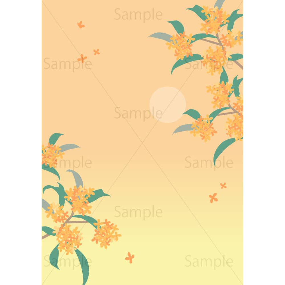 9月の夕暮れと金木犀（縦）のイラスト素材｜素材ごよみ - 季節のイラスト素材販売サイト