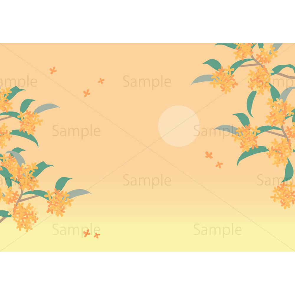 9月の夕暮れと金木犀（横）のイラスト素材｜素材ごよみ - 季節のイラスト素材販売サイト