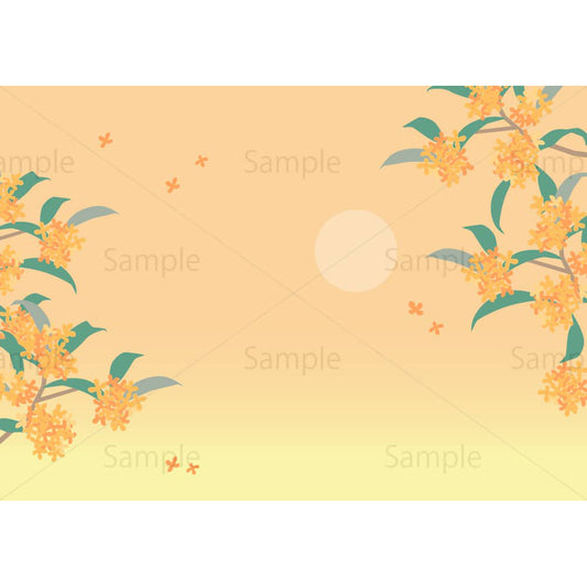 9月の夕暮れと金木犀（横）のイラスト素材｜素材ごよみ - 季節のイラスト素材販売サイト
