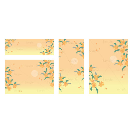 9月の夕暮れと金木犀（背景セット）のイラスト素材｜素材ごよみ - 季節のイラスト素材販売サイト